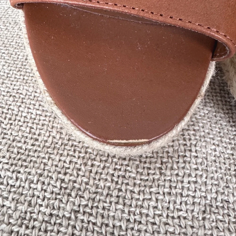 Lauren Ralph Lauren Delores Espadrille‎ Wedge Sandals Brown Leather 7B